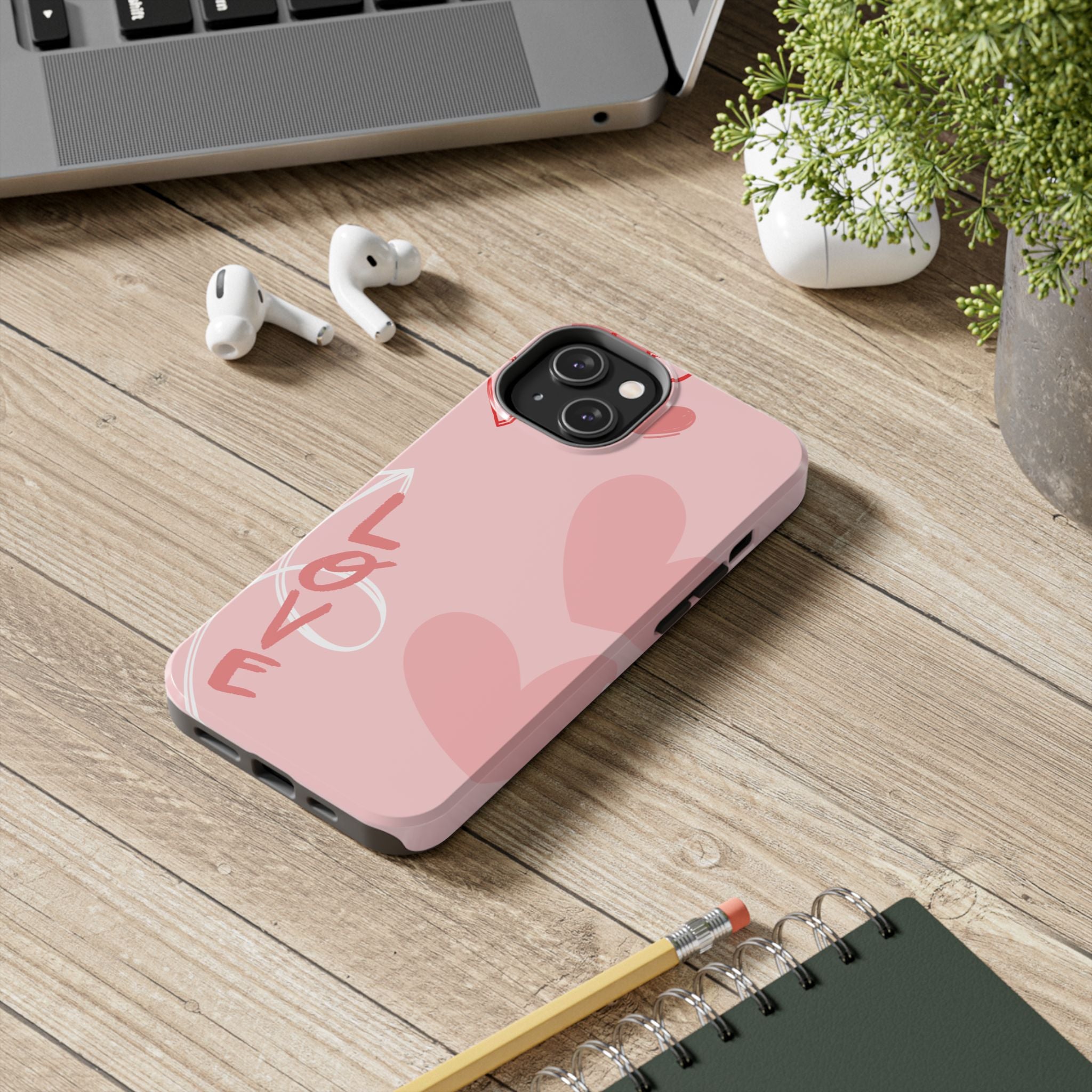 Pink Heart 'LOVE' Tough Phone Case — Protective Romantic Phone Cover
