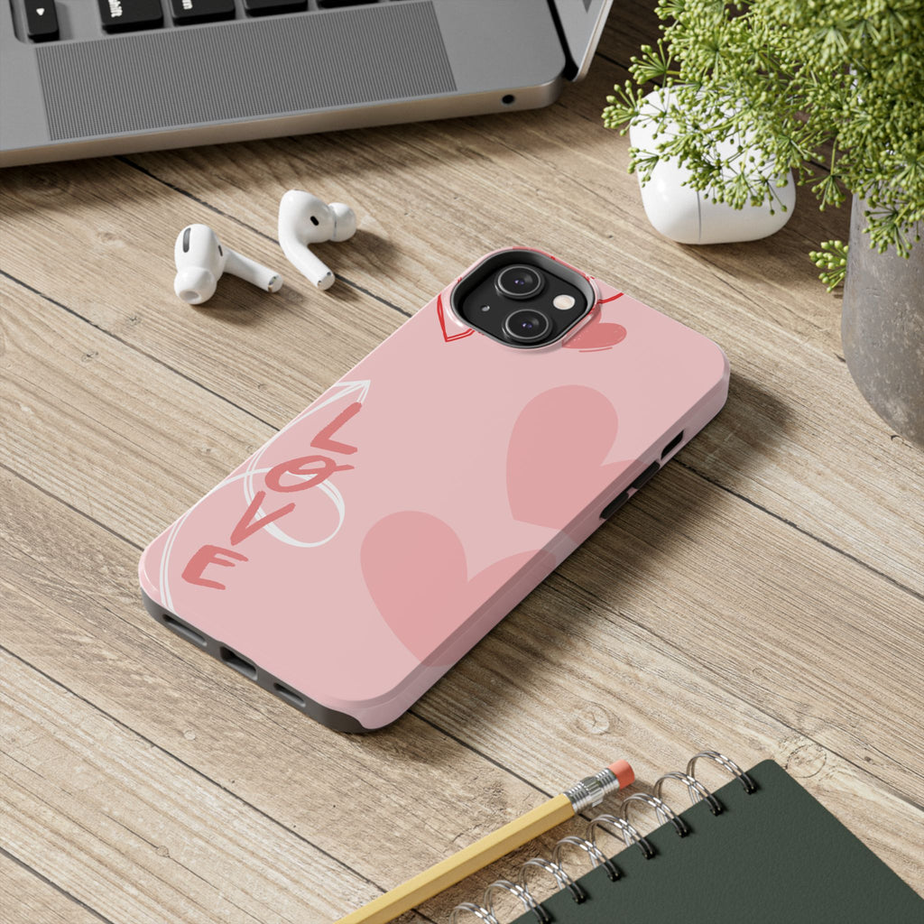 Pink Heart 'LOVE' Tough Phone Case — Protective Romantic Phone Cover