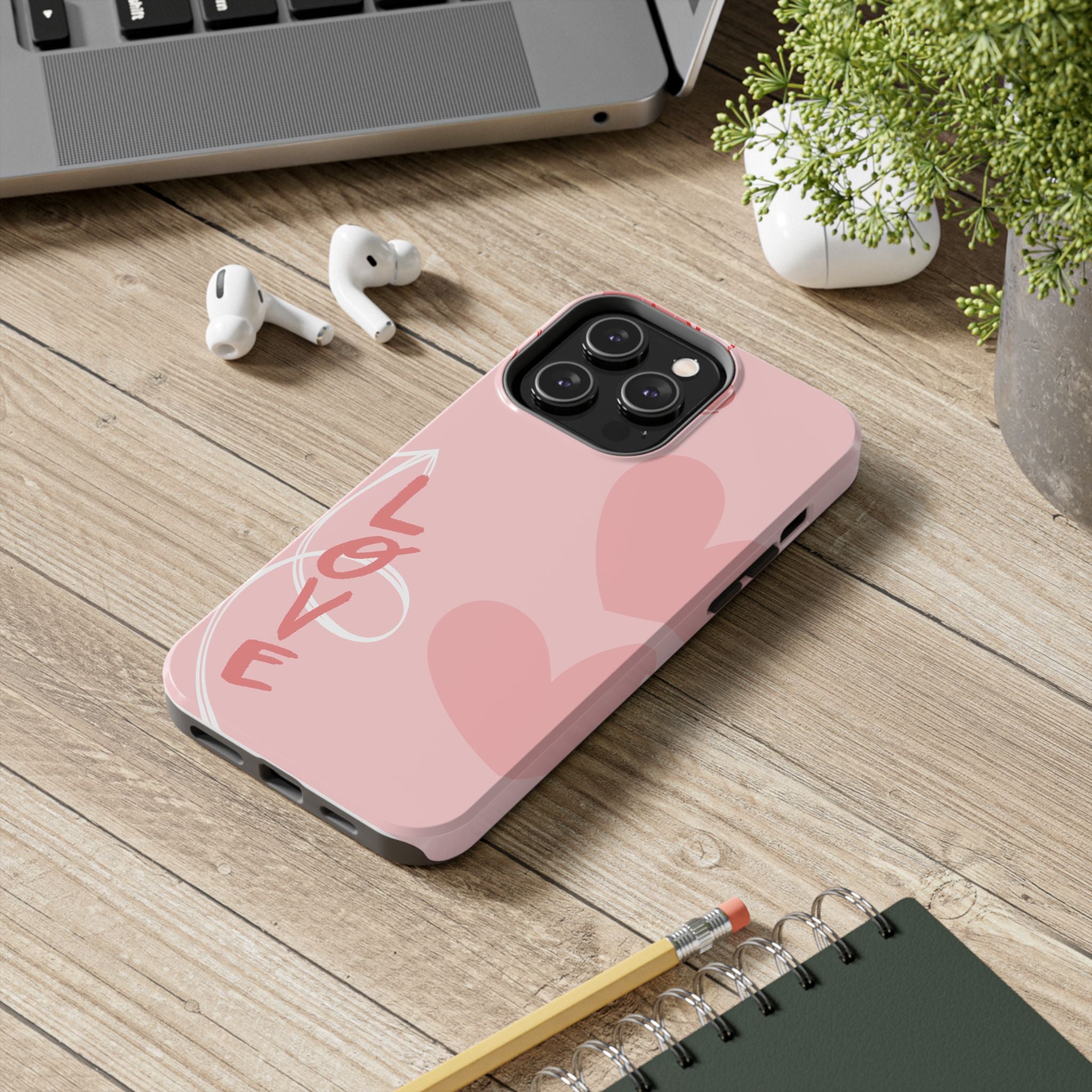 Pink Heart 'LOVE' Tough Phone Case — Protective Romantic Phone Cover