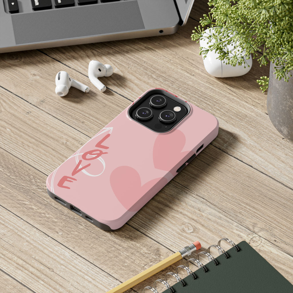 Pink Heart 'LOVE' Tough Phone Case — Protective Romantic Phone Cover
